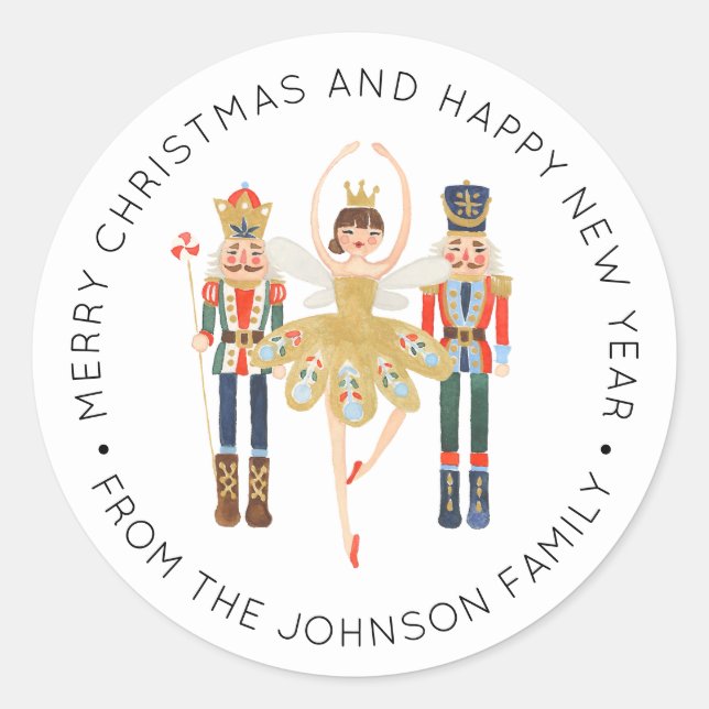Ballerina Nutcracker Christmas Holiday Classic Rou Round Sticker (Front)