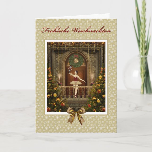Ballerina Nutcracker Fröhliche Weichnachten German Holiday Card (Front)