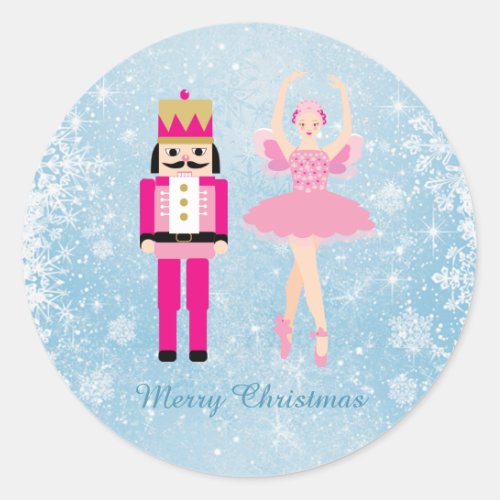 Ballerina  Nutcracker on blue Christmas Classic Round Sticker