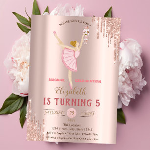 Ballerina Nutcracker Rose Gold Drips Birthday Invitation