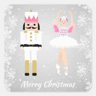 Ballerina & Nutcracker, snowflakes Christmas Square Sticker