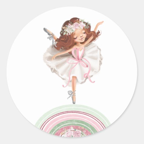 Ballerina On a Rainbow Stickers  Classic Round Sticker