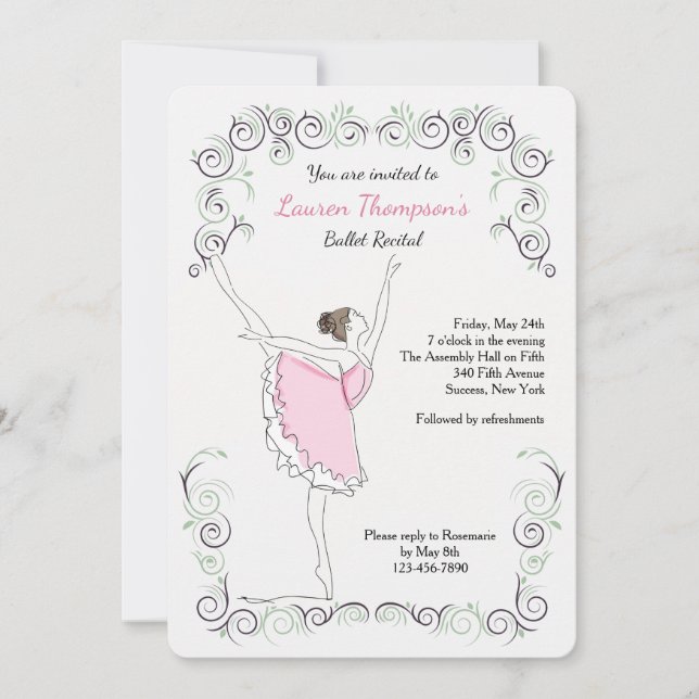 Ballerina On Her Toes Invitation (Front)