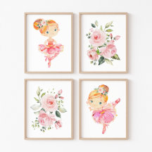 Ballerina, Orange Hair, Pink Flowers, Girl Nursery