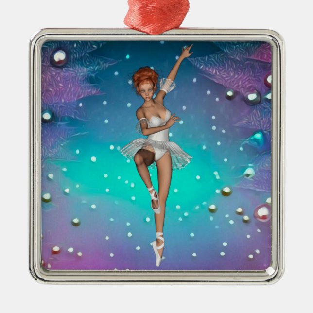 Ballerina Painted Pearls Teal & Purple Background Metal Ornament (Front)