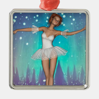 Ballerina Painted Pearls & Trees Teal Background Metal Ornament