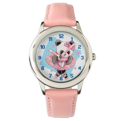 Ballerina Panda Pink Heart Kids Watch