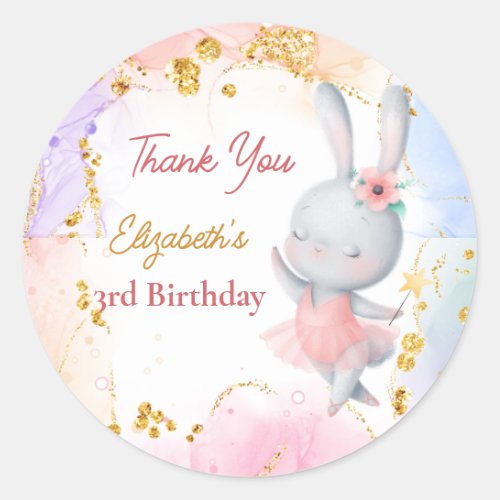Ballerina party cute dancing bunny thank you classic round sticker