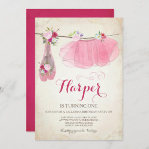 Ballerina Party Invitation Pink Tutu Ballet Shoes