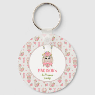 Ballerina party pink floral bunny girl birthday keychain