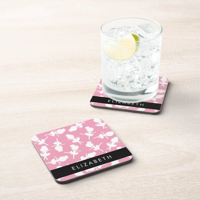 Ballerina Pattern, Ballet Girls, Dance, Your Name Beverage Coaster (Right Side)