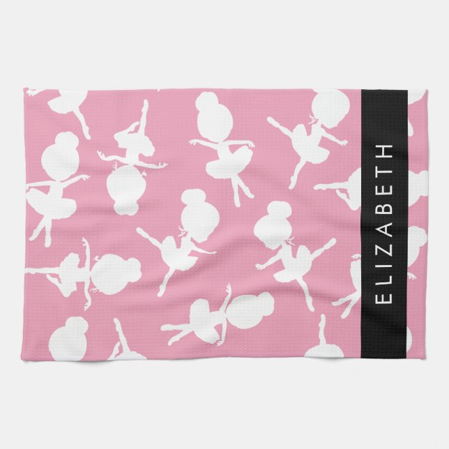 Ballerina Pattern, Ballet Girls, Dance, Your Name Kitchen Towel (Horizontal)