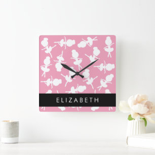 Ballerina Pattern, Ballet Girls, Dance, Your Name Square Wall Clock
