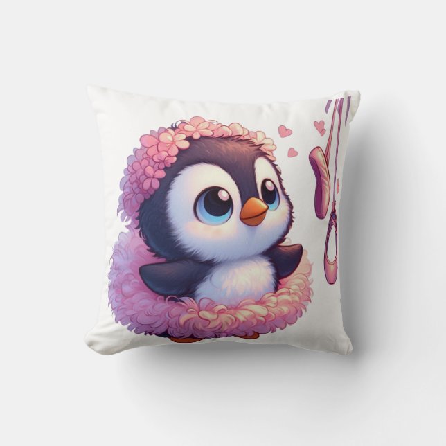 Ballerina Penguin Dreams Throw Pillow (Front)
