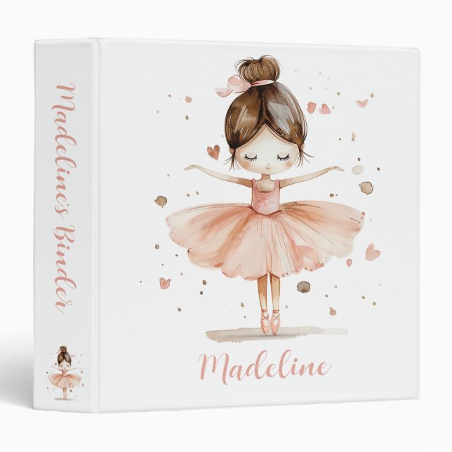Ballerina Personalized Name Girly 3 Ring Binder (Front/Spine)