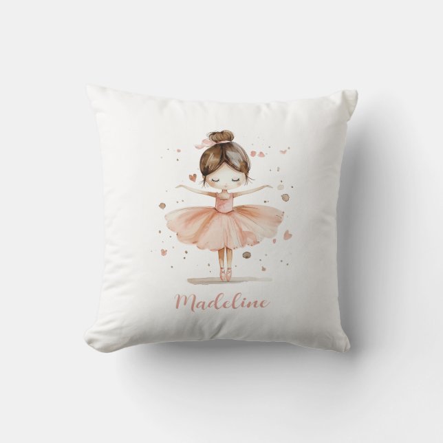 Ballerina Personalized Name Girly Throw Pillow (Front)