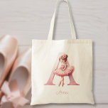 Ballerina Personalized Tote Bag<br><div class="desc">Let your young dancer carry their essentials in style with this personalized ballerina-themed tote bag! This tote features a charming ballerina in a pink tutu and ballet slippers standing in front of a pastel pink letter A. Personalize this tote bag with any name to create a unique gift that’s sure...</div>