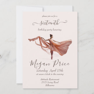 Ballerina pink and brown, sixteen birthday invitation