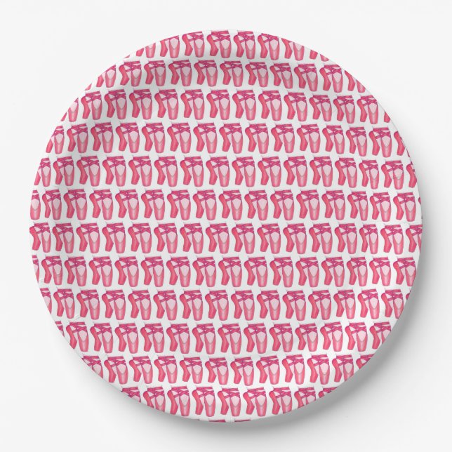 Ballerina Pink Ballet Dance Pointe Toe Shoes Paper Plates (Front)