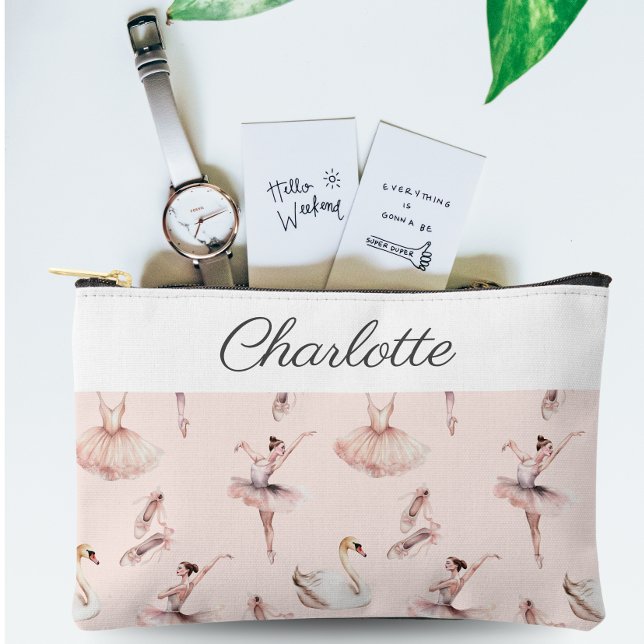 Ballerina Pink Ballet Shoes Personalized Name Accessory Pouch (Creator Uploaded)