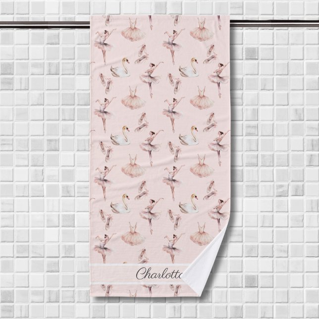 Ballerina Pink Ballet Shoes Personalized Name Bath Towel (Creator Uploaded)