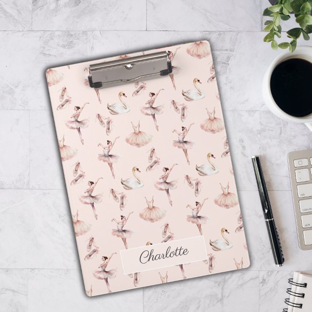 Ballerina Pink Ballet Shoes Personalized Name Clipboard (Creator Uploaded)