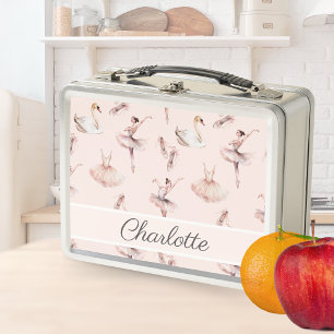 Ballerina Pink Ballet Shoes Personalized Name Metal Lunch Box