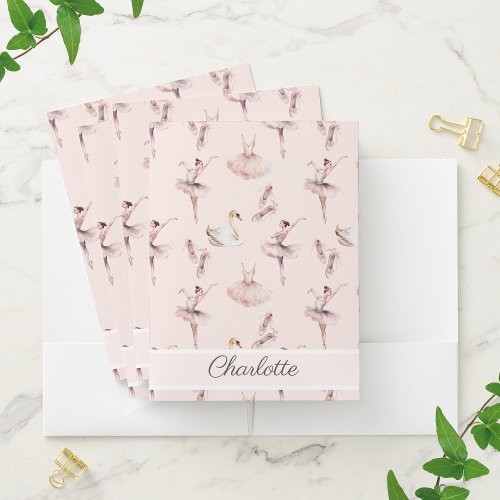 Ballerina Pink Ballet Shoes Personalized Name Pocket Folder