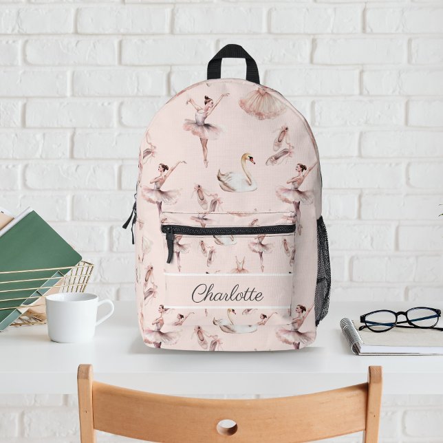 Ballerina Pink Ballet Shoes Personalized Name Printed Backpack (Creator Uploaded)
