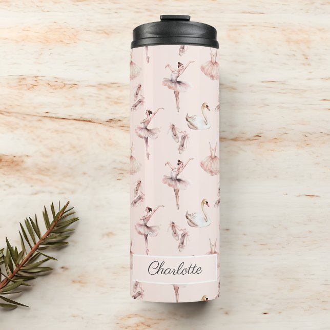 Ballerina Pink Ballet Shoes Personalized Name Thermal Tumbler (Creator Uploaded)