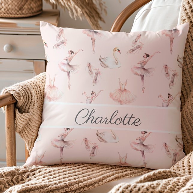 Ballerina Pink Ballet Shoes Personalized Name Throw Pillow (Creator Uploaded)