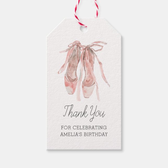 Ballerina Pink Ballet Shoes Thank You Birthday Gift Tags (Front)