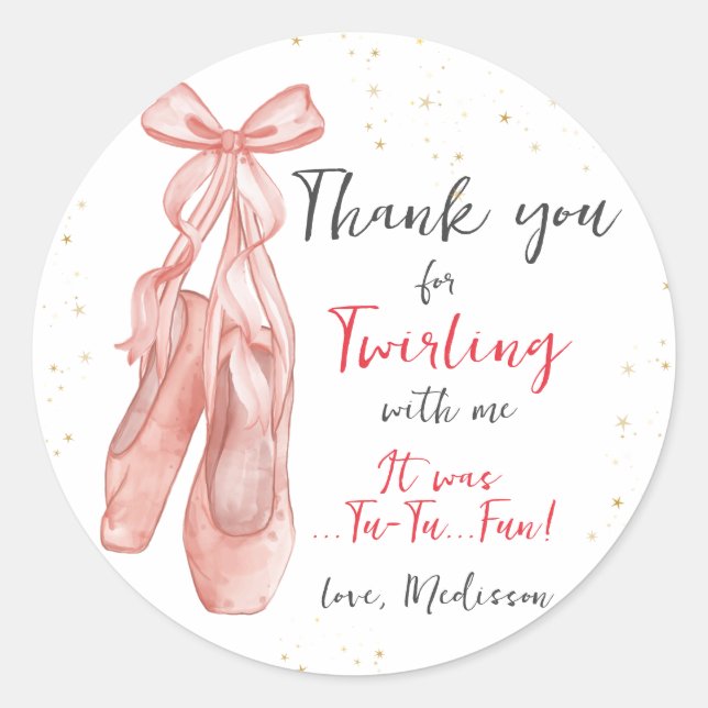 Ballerina Pink Ballet Slippers favor  Classic Round Sticker (Front)