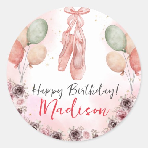 Ballerina Pink Ballet Slippers floral Classic Round Sticker