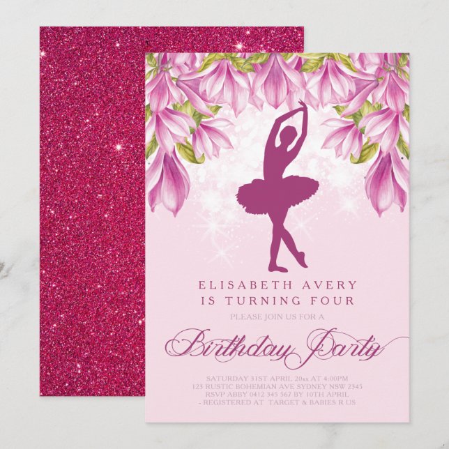 Ballerina Pink Birthday Invitation (Front/Back)