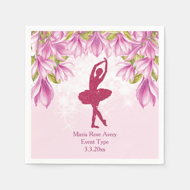 Ballerina Pink Birthday Personalized Napkins (Front)