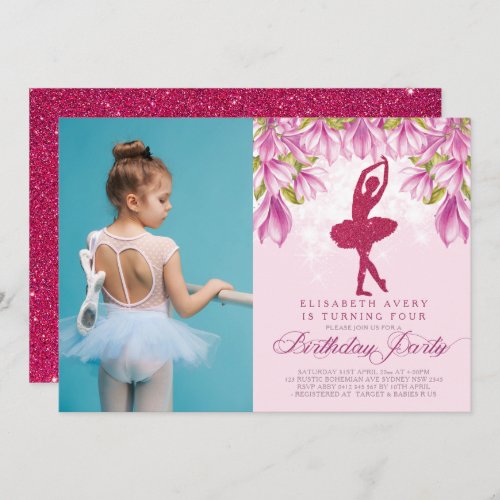 Ballerina Pink Birthday Photo Invitation