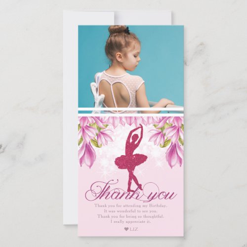 Ballerina Pink Birthday Photo Thank You Card