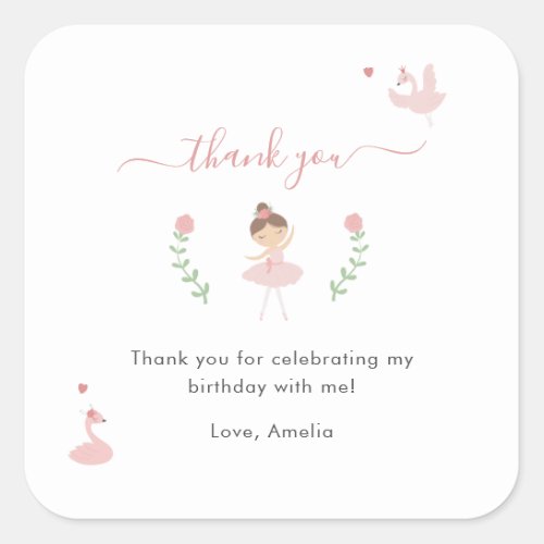 Ballerina Pink Birthday Thank you Favor Sticker