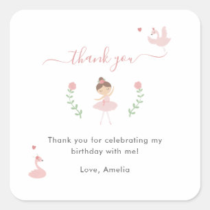 Ballerina Pink Birthday Thank you Favor Sticker