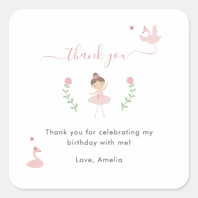 Ballerina Pink Birthday Thank you Favor Sticker (Front)