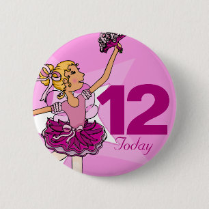 Ballerina pink blond girl 12th birthday button