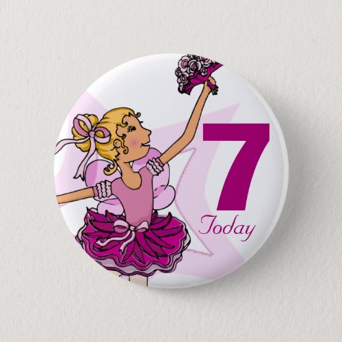 Ballerina pink blonde girl 7th birthday button