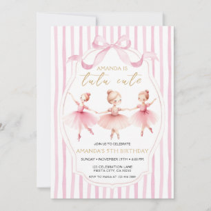  Ballerina Pink Bow Tutu Cute Birthday Invitation