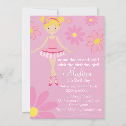 Ballerina Pink Dance Party Birthday Invitation