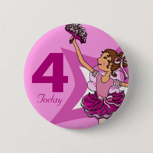 Ballerina pink dark hair girl birthday 4 button
