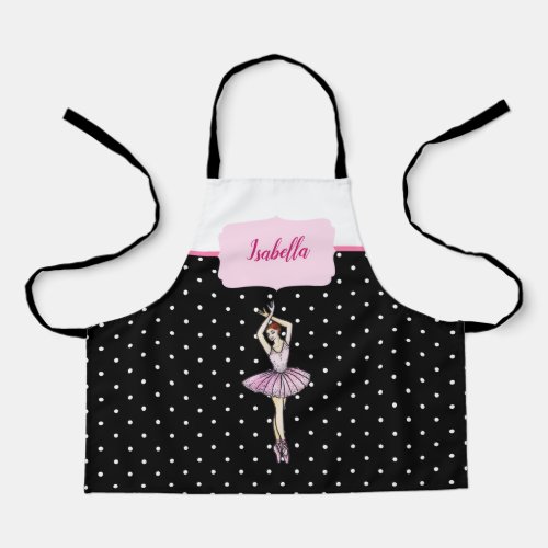 Ballerina Pink Dress Black White Polka Dots Apron