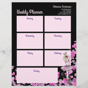 Ballerina Pink Dress Hearts Purple Weekly Planner Letterhead