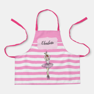 Ballerina Pink Dress Pink White Stripes Pattern Apron