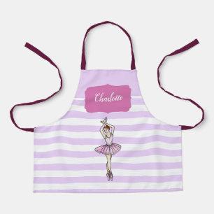 Ballerina Pink Dress Purple White Stripes Pattern Apron